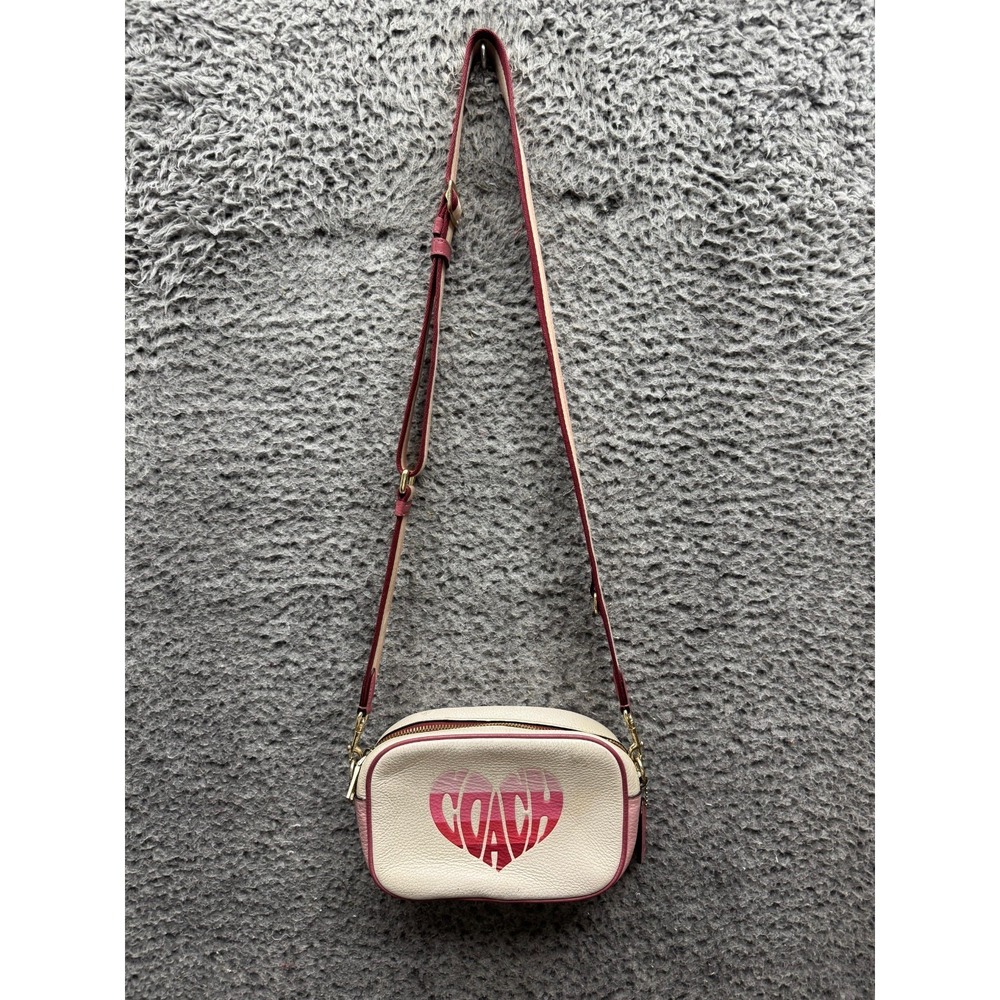 Coach Heart Logo Pebbled Leather Mini Jamie Camera Bag Crossbody Chalk Pink - Picture 2 of 16